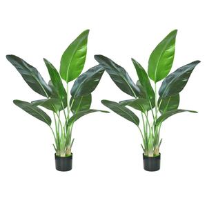 2Packs 4FT Artificial Bird of Paradise Plant,Faux Palm Tree Potted Plant with Real Touch Leaves,Fake Trees for Home Living Room Office Indoor Outdoor Decor(4 FT-2Packs)