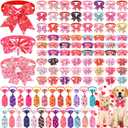 Huhumy 100 Pcs Valentine's Day Dog Bow Tie Collar Bulk Valentine's Day Dog Bow Tie Adjustable Heart Puppy Neckties Collars for Small Medium Pet Grooming Accessories Puppy Supply