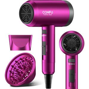 Hair Dryer, CONFU Hair Dryers for Women, 21000PRM Professional Hairdryer, Portable Lightweight Fast Drying Negative Ionic Blow Dryer, Hair Dryers with Diffuser for Home Travel (Rose Red)