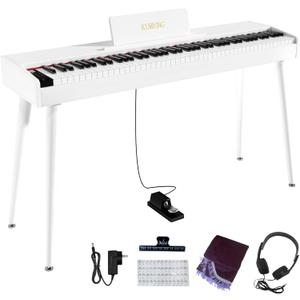 KUMENG digital Piano 88 Key Semi Weighted Keyboard, Full-size Electric Piano for Beginners, with Sheet Music Stand, Pedal, Power Adapter, Headphone Mode, USB-MIDI (White)