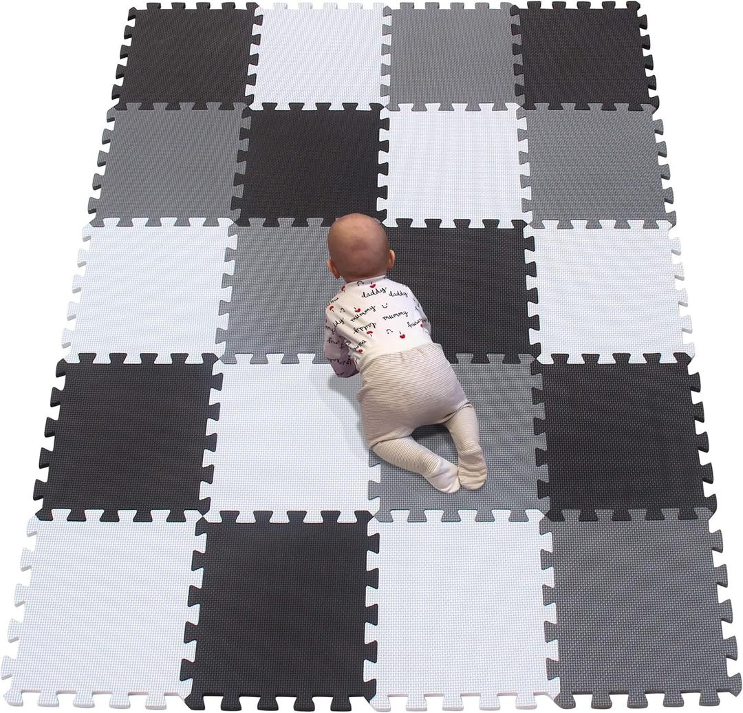 YIMINYUER 20 Tiles (30cm30cm1cm Each Tile) Baby Soft Puzzle Play Mats, Kids Thick EVA Foam Floor, Toddlers & Children's Soft Interlocking Mat R01R04R12G301020 (142114CM, White Black Gray)