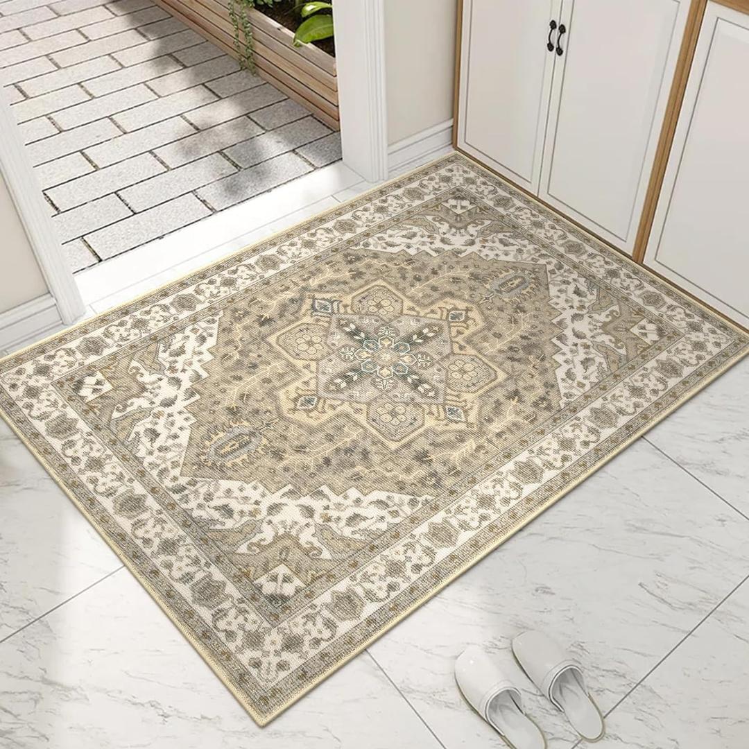Collive Indoor Door Mat Retro Floor Mat, Non Slip Washable Doormat Large Size Quickly Absorb Welcome Mats Low-Pile Front Door Rug Inside Entryway Carpet for Entrance - 32" x 48" (Taupe)