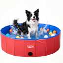 Foldable Pet Pool, Puppy Small Medium Large Dogs Pool, Non-Slip Pet Bath Tub for Outdoor Backyard, Collapsible Dogs Swimming Pool for Dogs Cats and Kids 40" Red