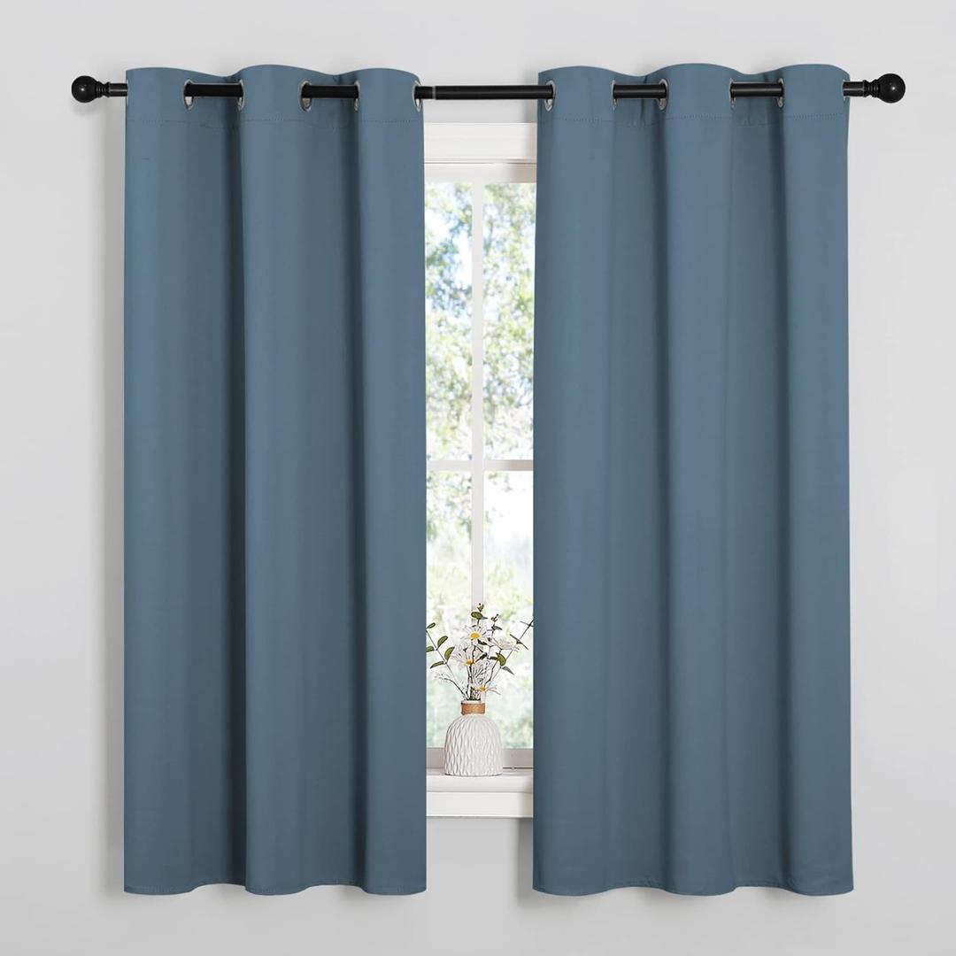 NICETOWN Room Darkening Curtains 63" Length, Thermal Insulated Blackout Panels for Bedroom Bathroom Office Kitchen Playroom Kids Room Nursery Decoration (Smoky Blue, 2 Panels, W42 x L63 -Inch)