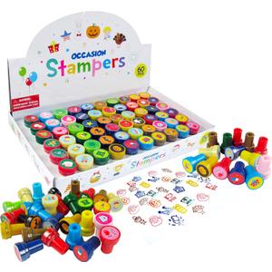 TINYMILLS 60 Pcs Holidays and Occasions Assorted Stampers for Kids 60 Different Stamper Designs Scrapbooking Craft Stampers Teacher Stampers