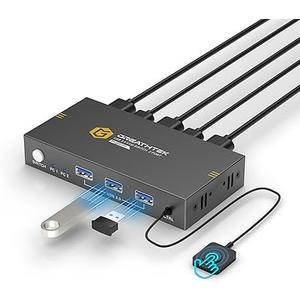 USB3.0 KVM Switch 2 Port HDMI, 4K@60Hz KVM Switch 1 Monitors 2 Computers with 3 USB3.0 Ports, HDMI KVM Switches for 2 PCs Share 1 Monitors and USB Devices, Support Button Switch, EDID 