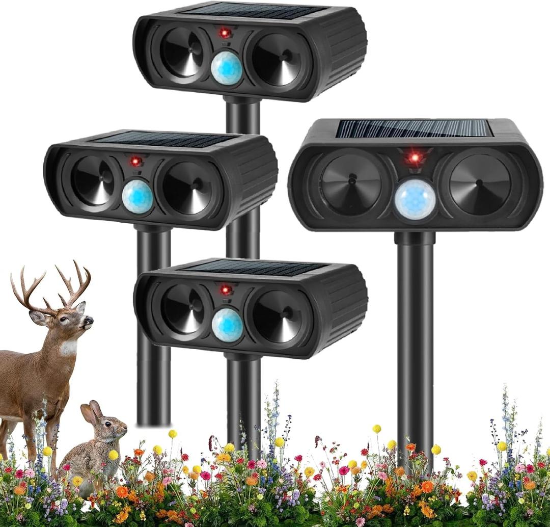 2026 Sonic Fortress Pro Deer Repellent Devices Solar Ultrasonic Animal Repellent with Motion Sensor,Squirrel Fortress Pro Raccoon Repellent to Scare Cat Skunk Rabbit Out of Yard Garden Plants 4Pack