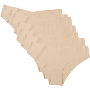 7Pcs/Set Women V-Waist Panties Seamless Briefs Low Waist Sexy Lingerie Invisible Ice Silk Underwear (Large, 7skin)