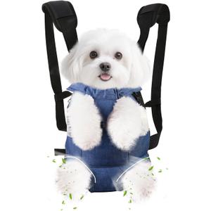 Inspack Dog Backpack Carrier/Cat Carrier, Adjustable Pet Front Carriers Travel Bag for Puppy Med Dogs, Legs Out, Soft Ventilated Dog Chest Carry Backpacks for Hiking/Camping, 2.5-4 lbs, Indigo Denim