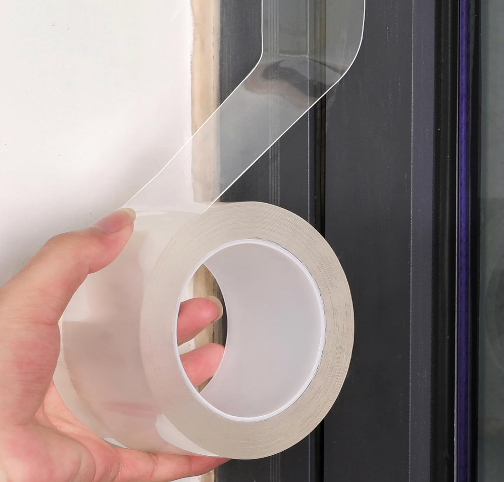 Transparent Weather Sealing Tape, Clear Draft Isolation Film Tape for Door Draft Stopper, Adhesive Tape for Doors, Windows and Shower Glass Gaps - No Residue (1.2 Inch x 16Ft)