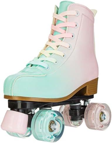 Magnitt Women's Roller Skates,Double Row Skates Adjustable Leather High-top Roller Skates Perfect Indoor Outdoor Adult Roller Skates with Bag 32