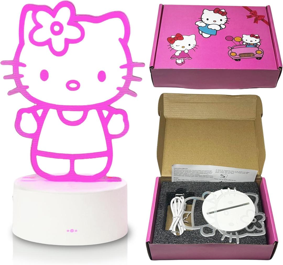 Kitty Touch Lamp for Cute Room Decor  Cordless Night Light with 7 Colors & 2 Flash Modes for Bedside, Nightstand or Desk Comes in Gift Box for Kitty Fans