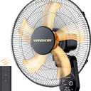 VAGKRI Wall Mount Fan, 16 Inch Wall Fans with 5 Blades, 5 Speeds, 8 Hour Timer, 90 Oscillating Quiet Fan with Remote for Home Office Bedroom Living Room Garage (Black)
