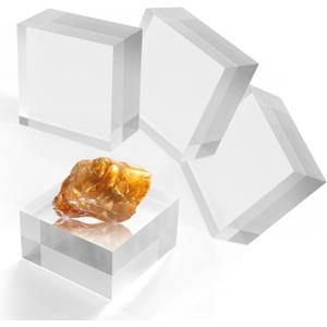 Acrylic Blocks 3 X 3 X 2 Inch 4 Pcs Acrylic Base Stand for Display Clear Block Square Riser Display Stands Pedestal Polished Cube for Jewelry trophy Props Collection Ring