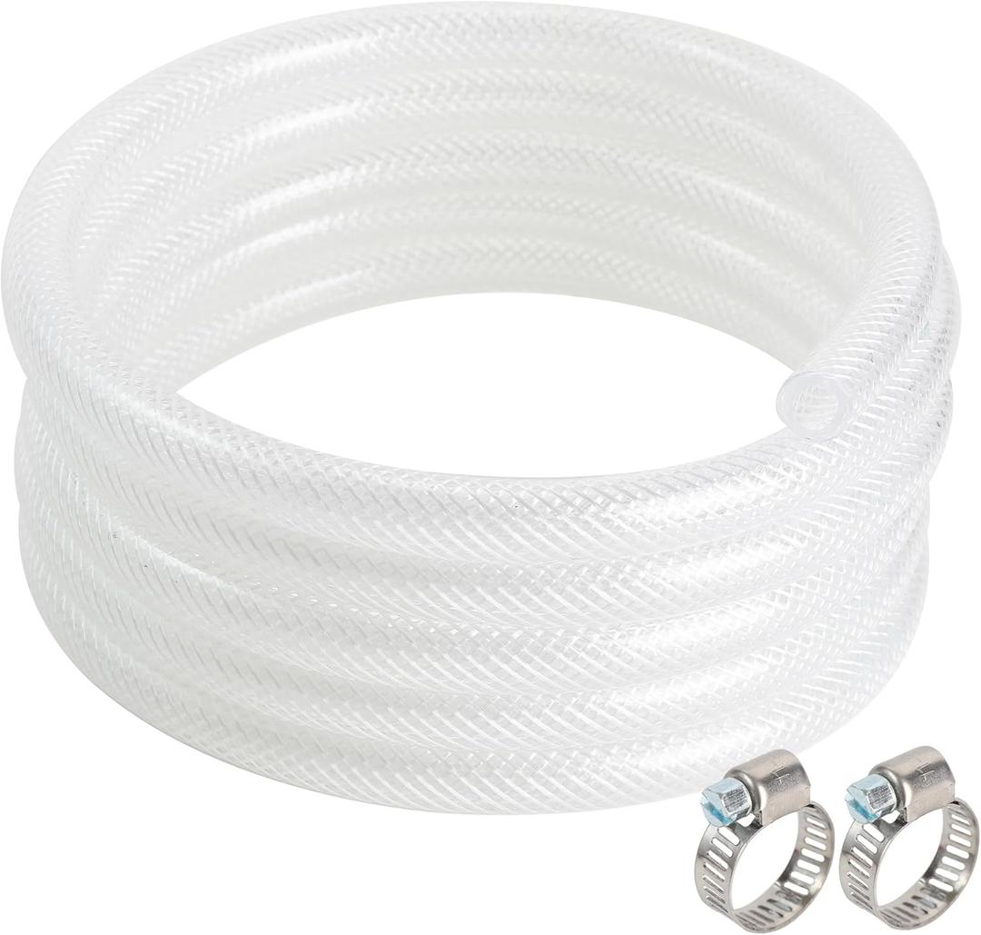 3/4" ID  25 ft High Pressure Braided Clear PVC Tubing,Flexible Resistant Vinyl Hose,Heavy Duty Reinforced Vinyl Hose Tubing,with 2 Clamps
