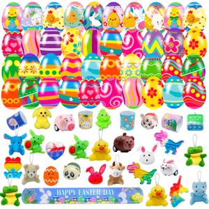 32 Pack Prefilled Easter Eggs with Fidget Toys, Bright Colorful Easter Eggs Prefilled with Variety Easter Stress Toys Great for Kids Toddler Easter Basket Stuffers Party Favors Gifts