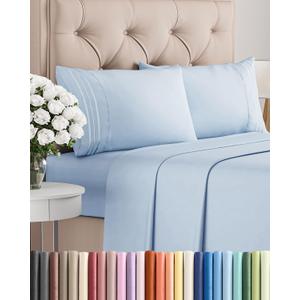 Queen Size 4 Piece Sheet Set - Comfy Breathable & Cooling Sheets - Hotel Luxury Bed Sheets for Women & Men - Deep Pockets, Easy-Fit, Extra Soft & Wrinkle Free Sheets - Sky Blue Oeko-Tex Bed Sheet Set