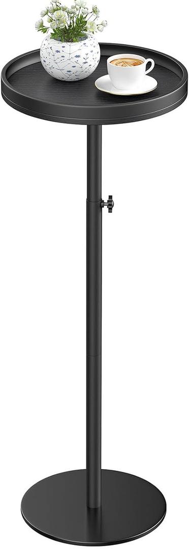 Height Adjustable Drink Table, Small Round Side Table, Weighted Martini Pedestal Tables for Small Spaces, Living Room, Bedroom, Sofa Couch, Office, Black