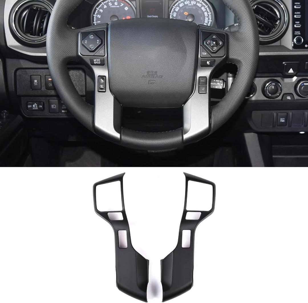 LLKUANG Car Steering Wheel Moulding Chrome Cover Trims Stickers Fit for Toyota Tundra 2014-2021 Tacoma 2016-2022 ABS Steering Wheel Cover Trim Accessories(Matte Black,3+3 Holes Style)