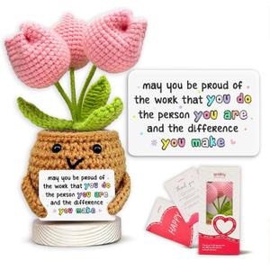 Gossby Handmade Positive Tulip Flower Crochet - May You Proud of The Work That You Do - Inspirational Gift for Women - Positive Energy, Apreciation, Farewell, Retirement, Goodbye Gift for Coworker