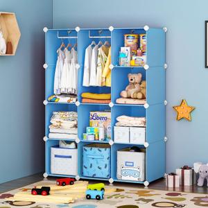 VIPZONE Baby Dresser, Kids Closet Organizers, Portable Kids Wardrobe for Closet, Bedroom, Nursery, Cubby, Cabinet, Clothes, Dress, Baby Storage Shelf, Armoire Clothes Hanging (Blue)