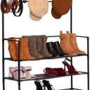 5-Tier Shoe Rack & 8-Hook Coat Stand  Black Metal Organizer for Bedroom, Entryway, or Living Room  Space-Saving Floor Rack, Easy Assembly