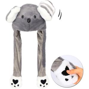 Animal Hat with Ears Moving Jumping Pop Up Beating Hat Plush Holiday Cosplay Dress Up Funny Gift for Kids