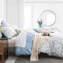 AlLEISSEL 100% Cotton Duvet Cover King Size 3PC - Romantic Style Blooms in Blue, Beige and White, Elegant Reversible Design, Luxurious Blue Bedding Sets with Button Closure (King, 104"90") (Floral - Soft Blue)
