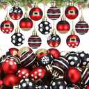 Syhood 60 Pcs Mini Mouse Christmas Ball Ornaments Bulk Red Black Yellow Xmas Tree Decorations Striped Polka Dot Hanging Ornaments Small Xmas Bulbs for Christmas Tree Party Holiday Indoor Home Decor