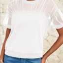 PRETTYGARDEN Women's 2025 Summer Crew Neck Short Sleeve Shirts Lace Going Out Sheer Mesh Crop Tops Dressy Casual Blouses (White, M)