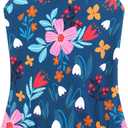 Girls One Piece Swimsuits Summer UPF 50+ Quick Dry Beach Bathing Suit Cross Shoulder Strap Swimwear 2-10 Years (Green Flower)