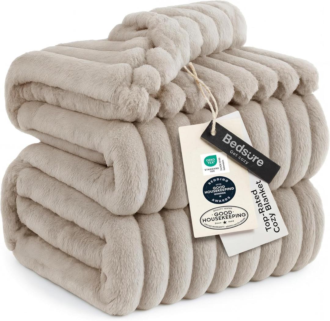Bedsure GentleSoft King Size Blanket for Bed - Cozy Soft Blankets for Women, Cute Large Fleece Throws for Girls, Beige, 108x90 Inches