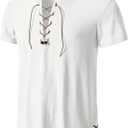 JEMITOP Men's Pure Cotton Vintage Short Sleeve Lace Up Shirts for Renaissance Pirate Viking Medieval Costume (3X-Large, Ivory White)