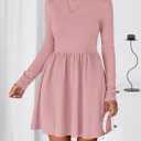 PRETTYGARDEN Women's Long Sleeve Mini Dresses 2026 Spring Casual Pleated A Line Party Cocktail Short Babydoll Dress Pocket (Pink,S) 
