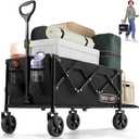 OVERMONT Collapsible Wagon with Tailgate - 220lbs Extended Lightweight Foldable Utility Wagons Folding Cart with Wheels - Small Garden Grocery Cart for Shopping,Grocery,Sports,Garden