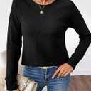 SHEWIN Sweaters for Women Crochet Long Sleeve Crew Neck Sweater Lightweight Shirts Tops Fall Fashion 2025 (Black, M)