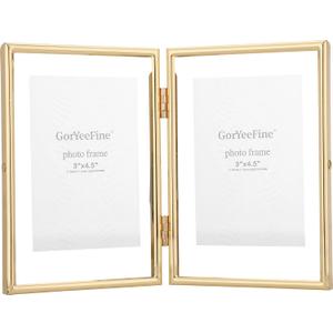 Gold 4x6" Double Floating Frame for picture 2x3'', 3x5'', Classy Metal rounded Edge Frame Adjustable Tabletop/Shelf Photo Frame, Elegant Gift Choice for Wedding, Thanksgiving, Christmas,Birthady, Home or Office Decor.