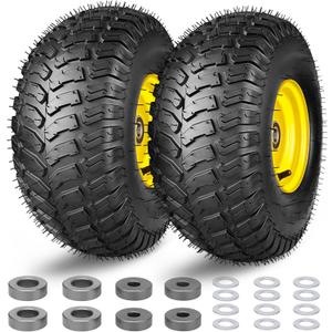 Upgraded 15x6.00-6 Lawn Mower Tires with 3/4" Bearings,2PCS 15x6-6 Tubeless Front Tire Assembly Replacement,3" Centered Hub with 5/8" & 1" Bushings,Riding Lawn Mower and Garden Tractor Front Tires 4PR (Yellow)