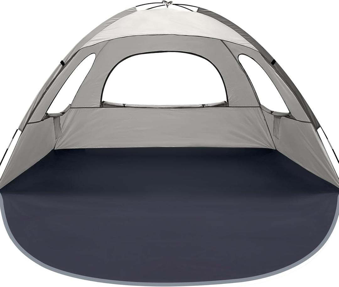 WhiteFang Beach Tent Anti-UV Portable Sun Shade Shelter for 3/4/6/8 Person, Extendable Floor with 3 Ventilating Mesh Windows Plus Carrying Bag, Stakes and Guy Lines