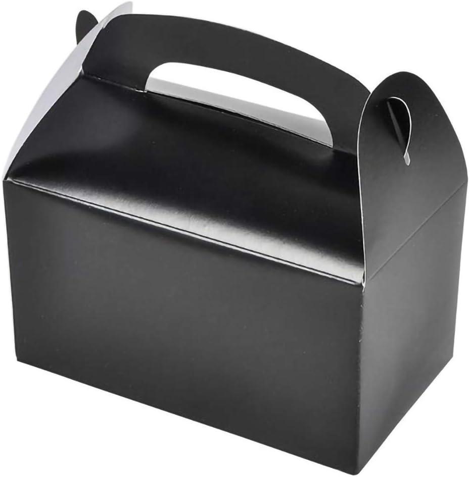 The Dreidel Company Gable Treat Boxes, Goodies Favor Gift Box for Kids Birthday Party Favors, Weddings Events, Baby Shower, 6.25" x 3.5" x 3.5" Inch (Black Treat Box, 12-Pack)