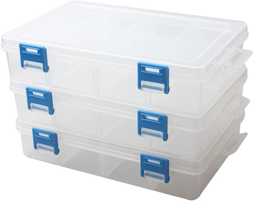 3 Pack Plastic Parts Storage Case and Adjustable Divider Box for Hardware and Craft, 8 Grids, Clear