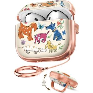 Coralogo for AirPods 4 Case with Safety Lock - Cute Cartoon for Women Girls Fashion Stylish Dogs Pattern Design Kawaii Girly Girlish Hard Protective Cover for AirPods 4th Generation 2024
