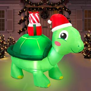 Shappy 4.9 ft Huge Christmas Inflatable Decoration Turtle with Santa Hat Christmas Inflatable LED Lighted Decor Xmas Holiday Decoration for Indoor Outdoor Home Lawn Garden Holiday Party Supplies