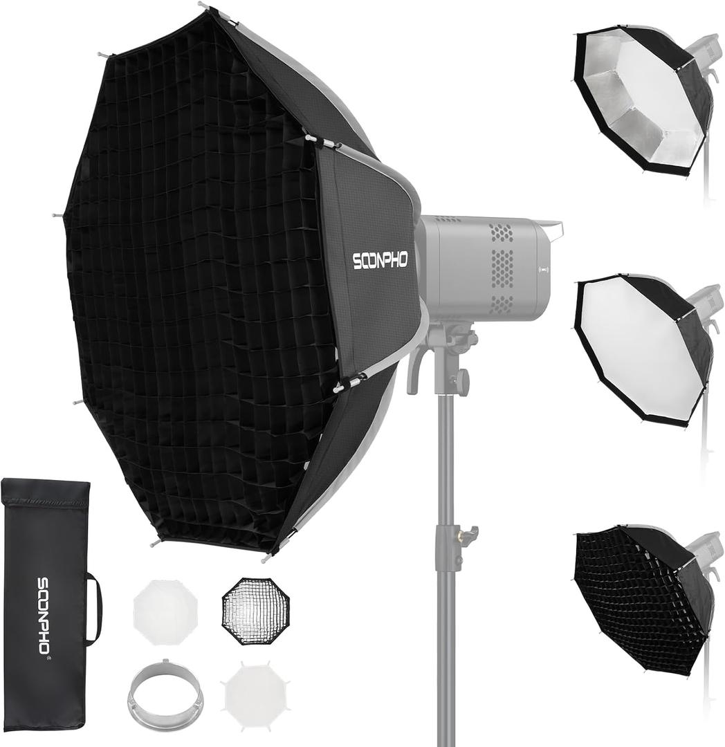 Soonpho 35"/90cm Octagonal Softbox, Quick Release Bowens Mount Softbox with Honeycomb Grid, Light Diffusers, Bag for Godox SL60W, SL60IID, SL60IIBI, for Neewer CB60B, FS150B, CB100C, for Amaran 200x S