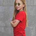 Arshiner Girls Shirts Side Ruched Short Sleeve Crewneck Fitted Tops Casual Summer Soft Tee Clothes 5-12 Years (Red)