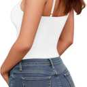 MANGOPOP Women's Cami Thong Bodysuit Double Lined Square Neck Backless Body Suit Adjustable Spaghetti Strap Tank Tops (White, XL)