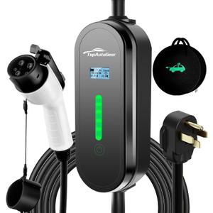 Level 2 EV Charger, 32Amp 220V 20FT Portable Electric Car Charger with LCD Display Screen, NEMA 14-50 Plug, Adjustable Current, Compatible with All J1772 EV (Tesla Require Adapter)