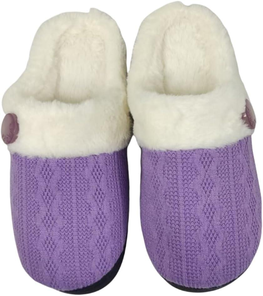 Women's home slippers Unisex home slippers Daily warm memory cotton flat bottom anti slip plush lining slippers (7-7.5 Women/7.5-8 Men, Purple)