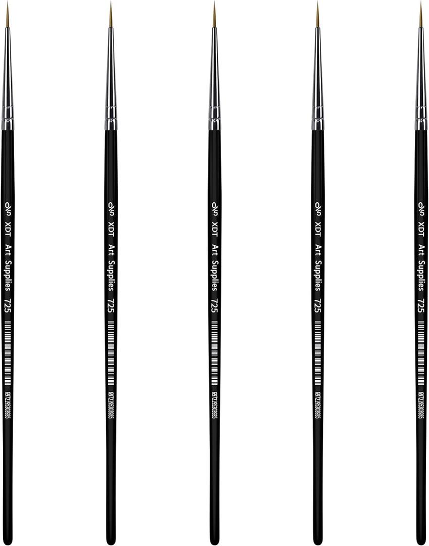 XDT#725 Micro Detail Artist Pin Point Painting Brush Set of 5 Piece #00000 Brushes Set, Acrylic Watercolor Oil, Fine Detailing Painting, Art, Scale Models, Easy Grip Handles.