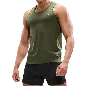 Nepest Mens Sleeveless Workout Running Tank Top Dry Fit Athletic Gym Sport Beach Muscle Bodybuilding Shirts (Large, Heather Army Green)